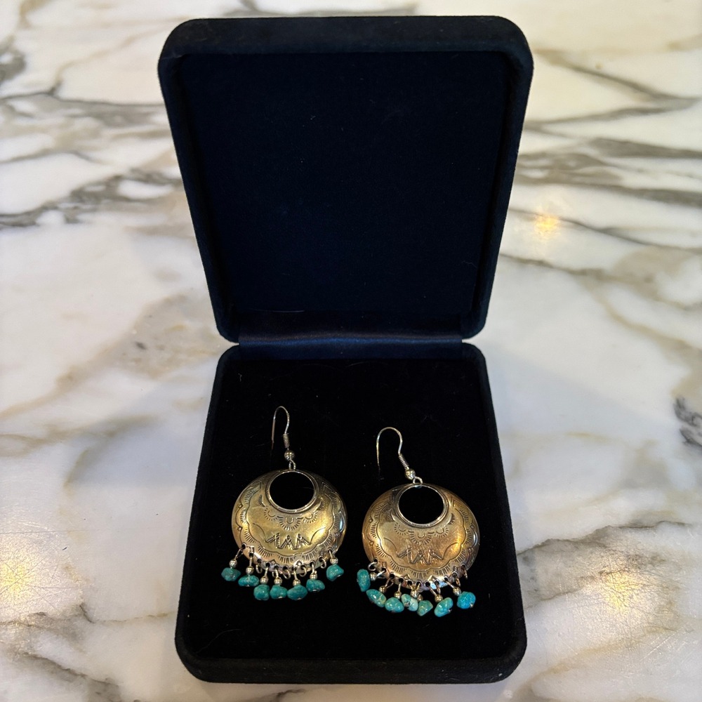 Carolyn Pollack Relios Sterling Silver Turquoise Southwestern Drop Earrings